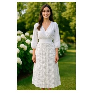 This Is April Boutique Elegant White Polka Dot Skirt XS